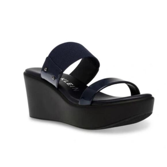 ANNE‎ KLEIN Parker Wedge Sandal In Navy size 6.5 - Picture 1 of 10